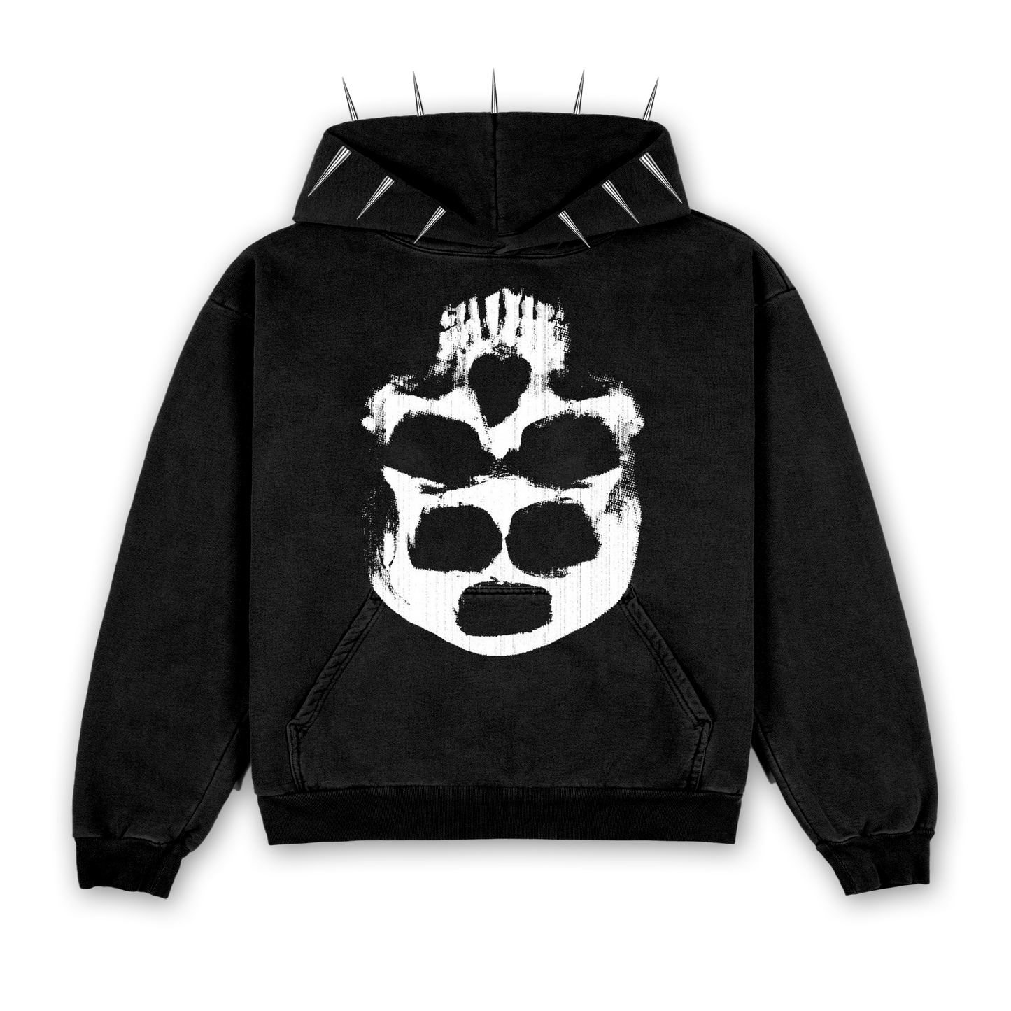 Spiked Upside-Down SKULL Hoodie - Black