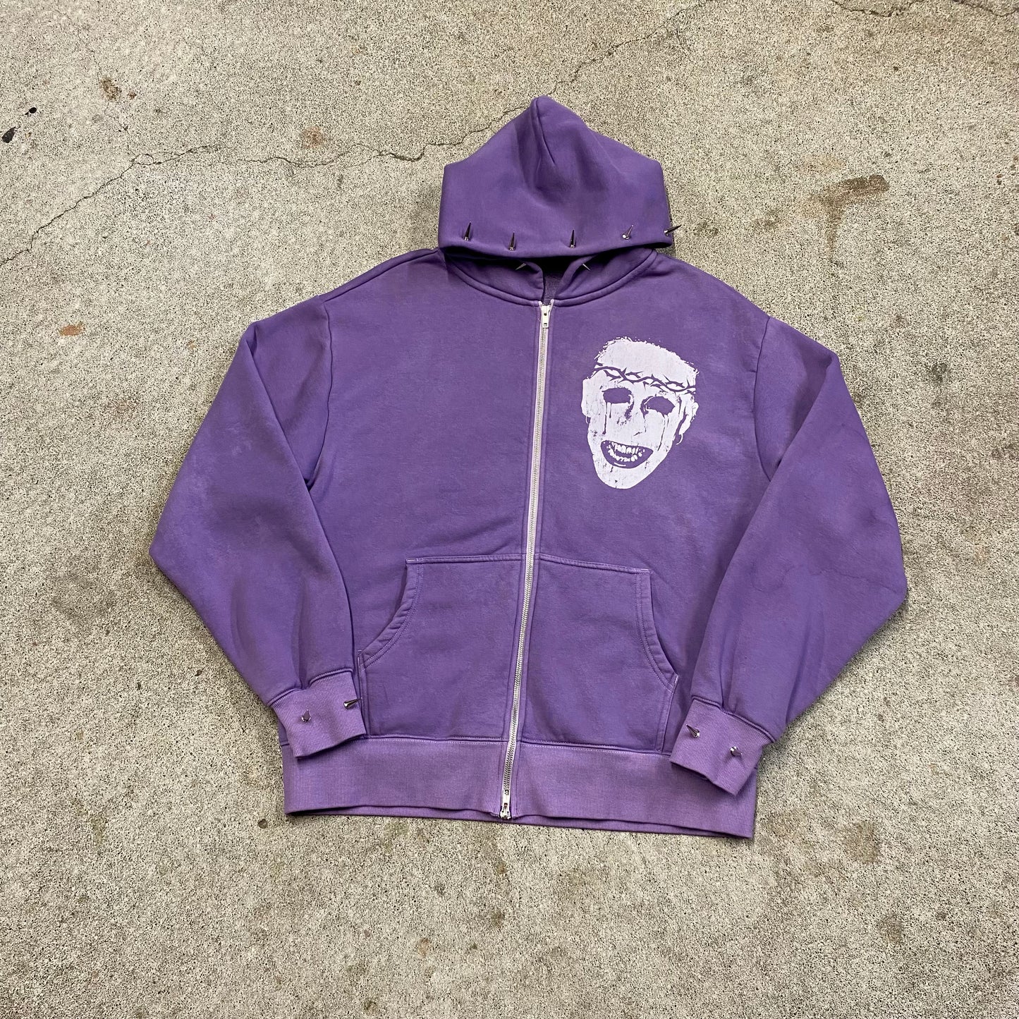 1/1 Spiked ‘Face Of Pain’ Hoodie - Purple