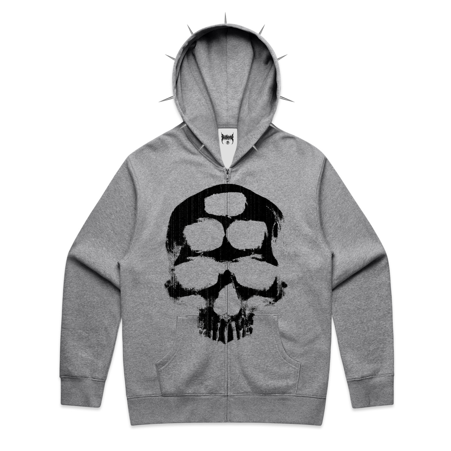 Spiked SKULL Zip Hoodie - Grey