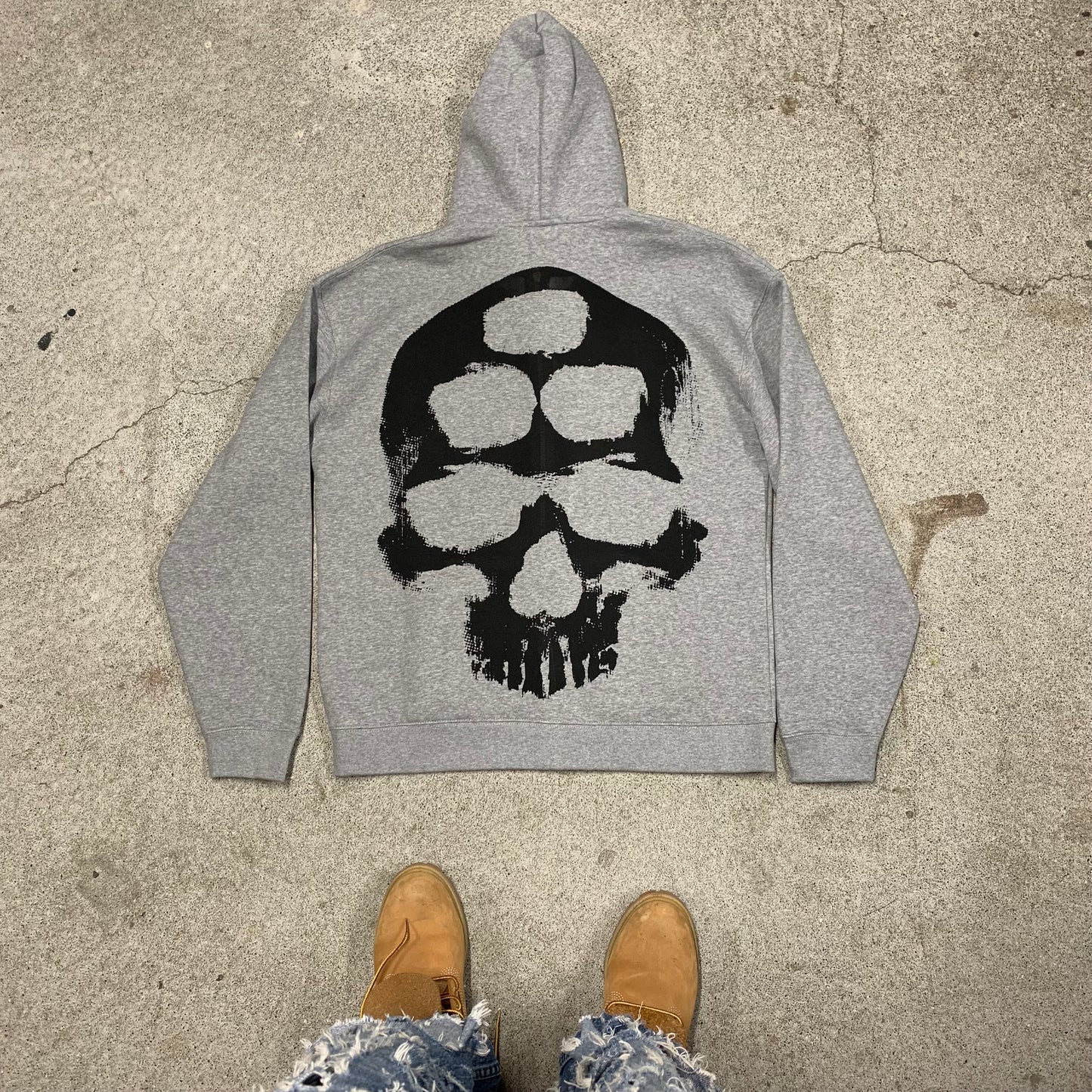 1/1 Spiked Skull Zip Up Hoodie - Grey