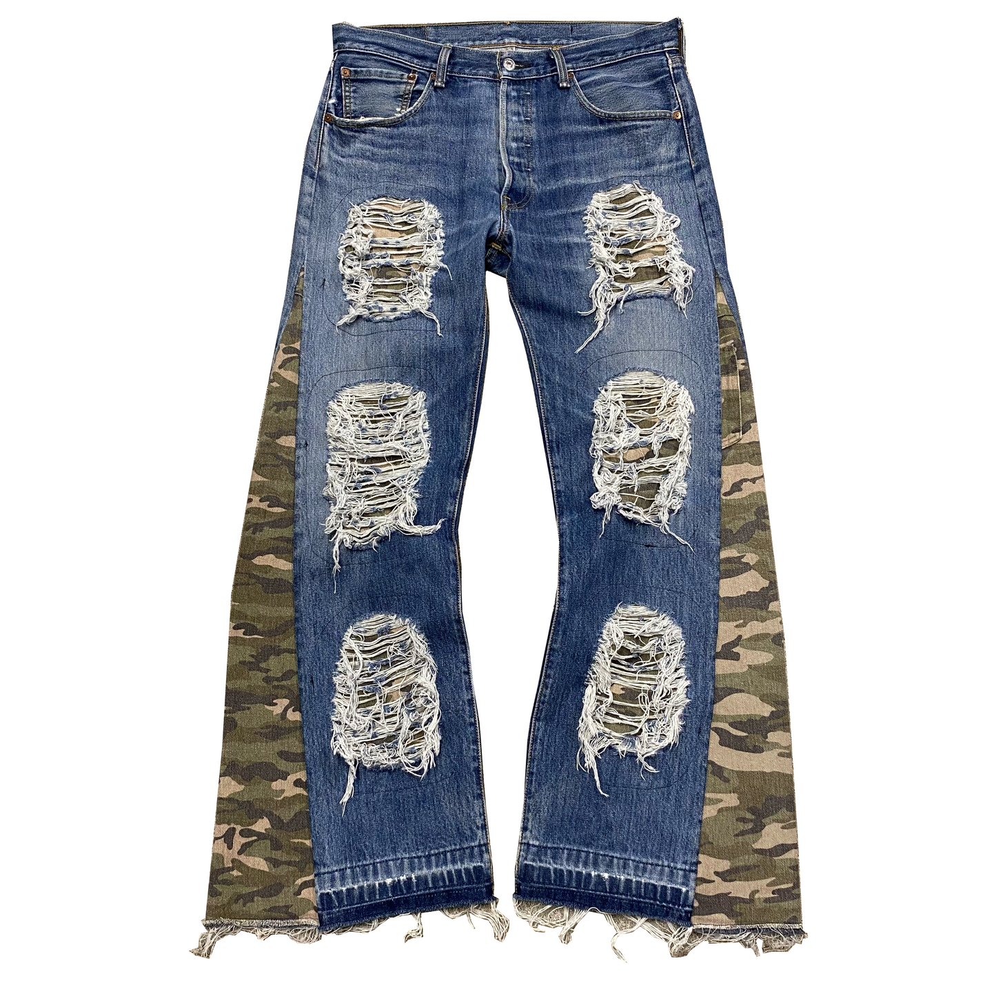 1/1 ‘PRIVATE DIRTBAG’ Camo Flared Jeans - 33X34