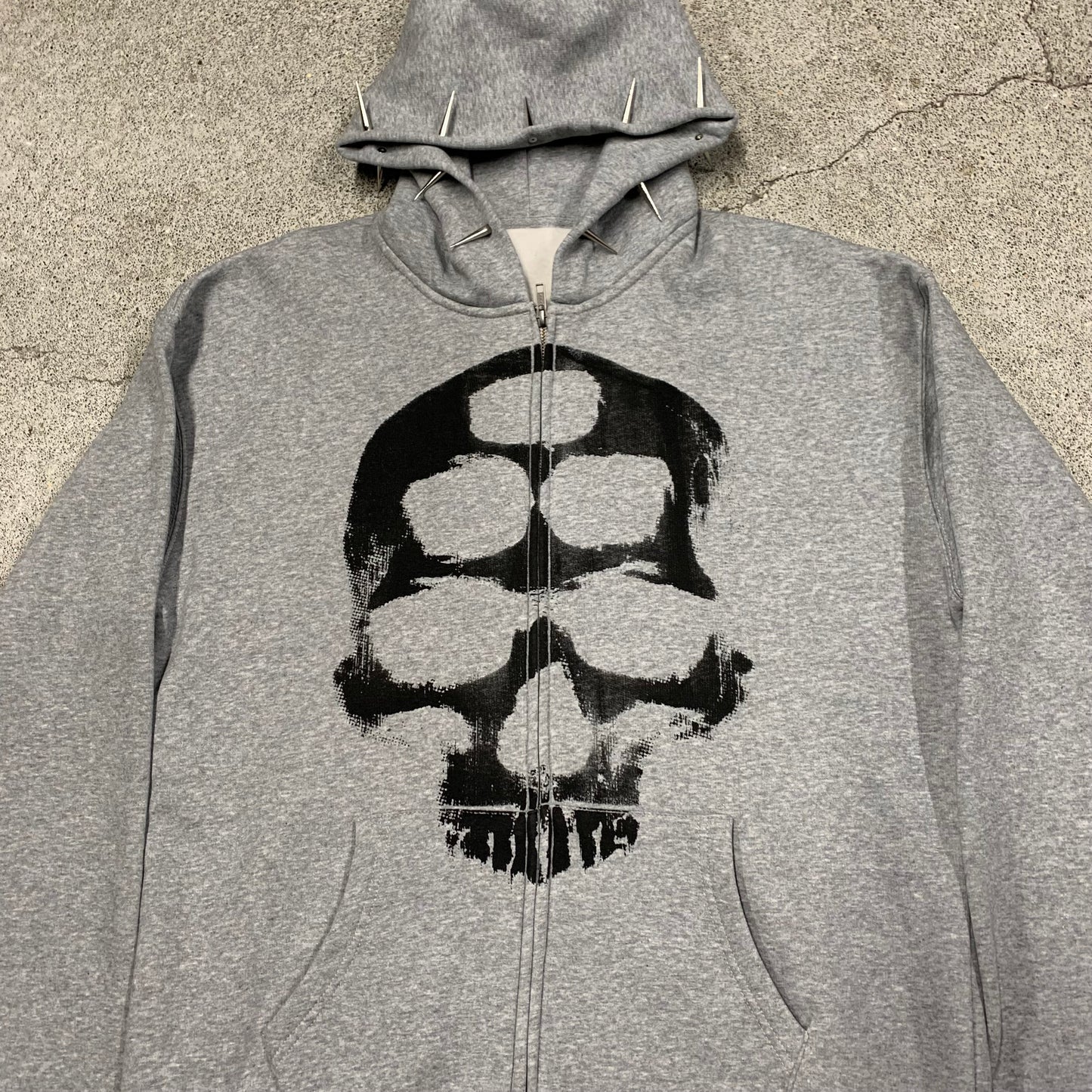 1/1 Spiked Skull Zip Up Hoodie - Grey