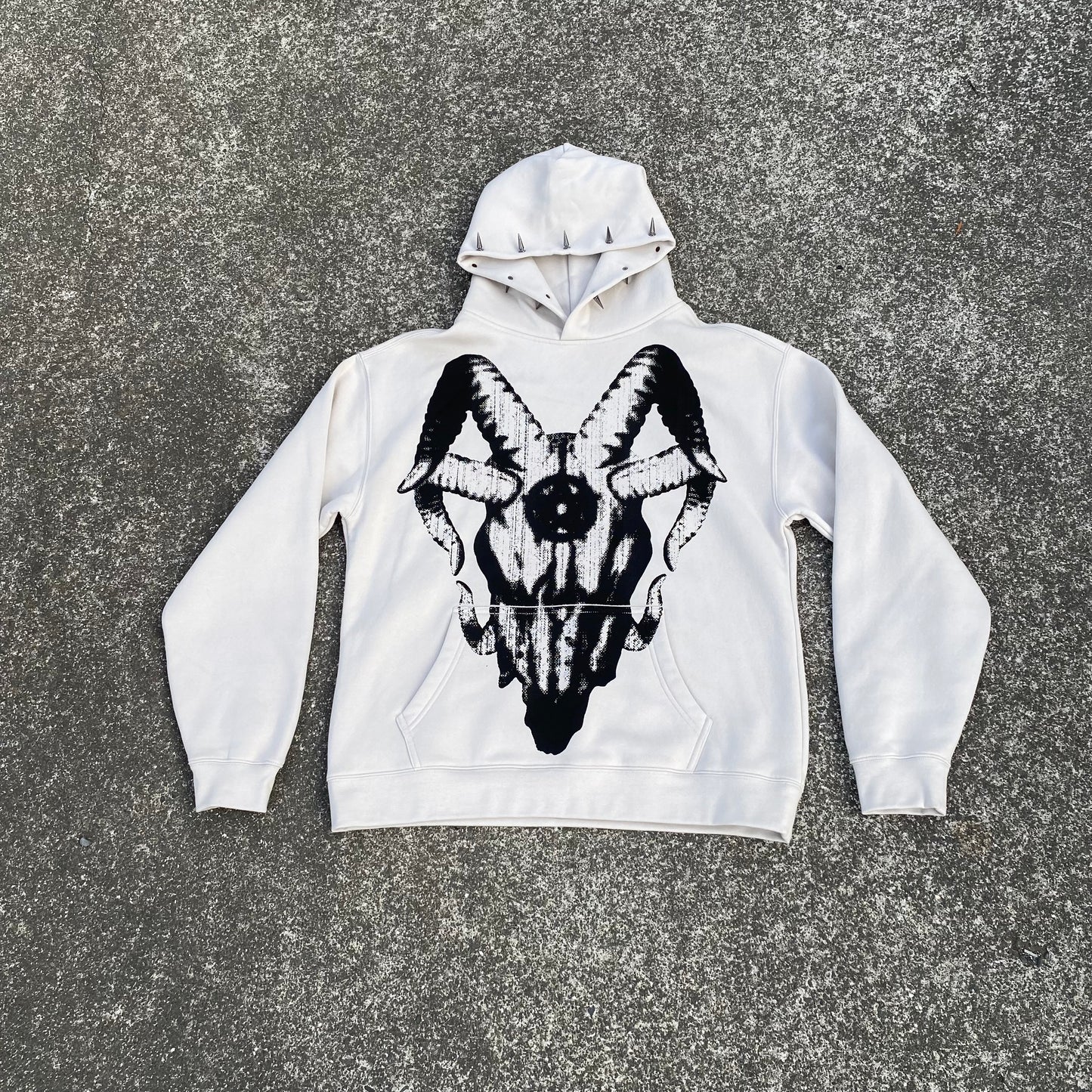 1/1 Goat Skull Spiked Hoodie - Stone White