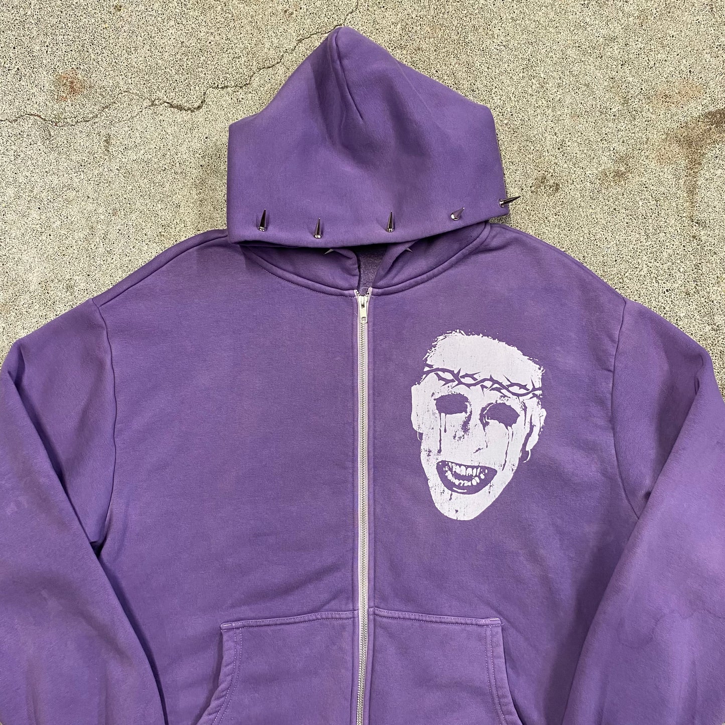 1/1 Spiked ‘Face Of Pain’ Hoodie - Purple