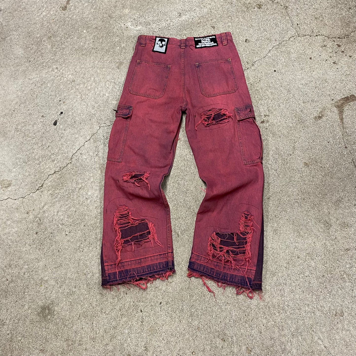 1/1 “Woke up Red and Spikey” Distressed Cargo Jeans - 32x32