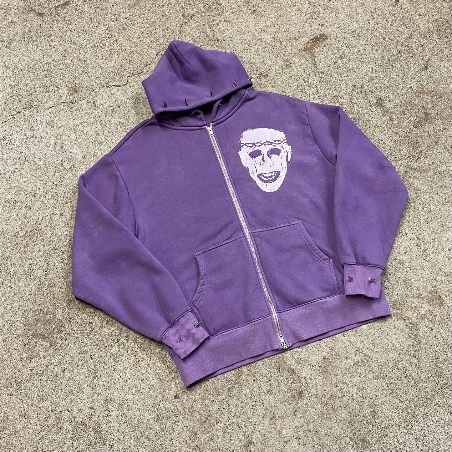 1/1 Spiked ‘Face Of Pain’ Hoodie - Purple