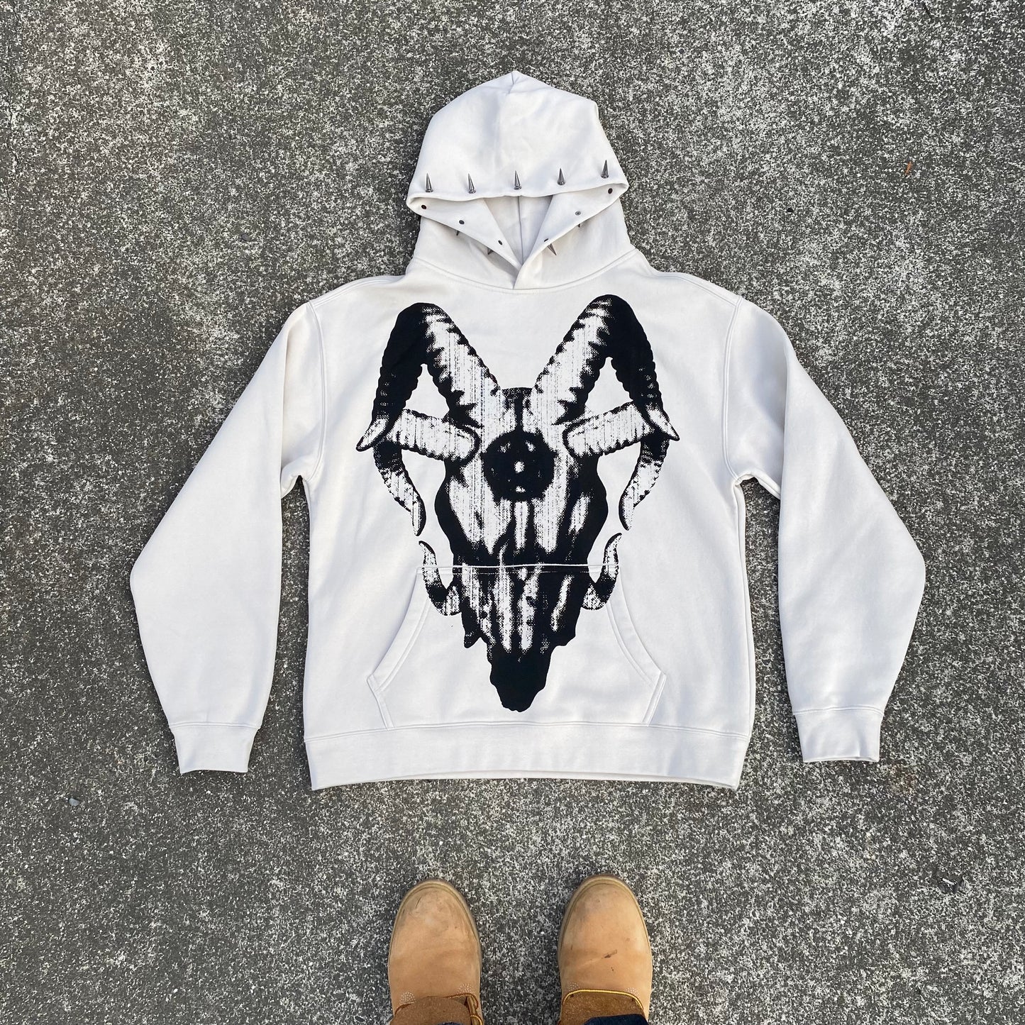 1/1 Goat Skull Spiked Hoodie - Stone White