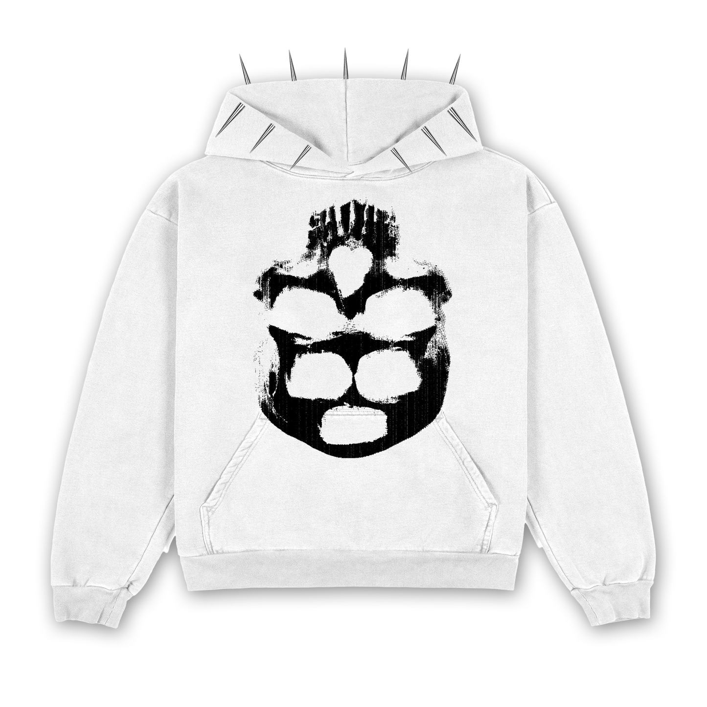 Spiked Upside-Down SKULL Hoodie - White