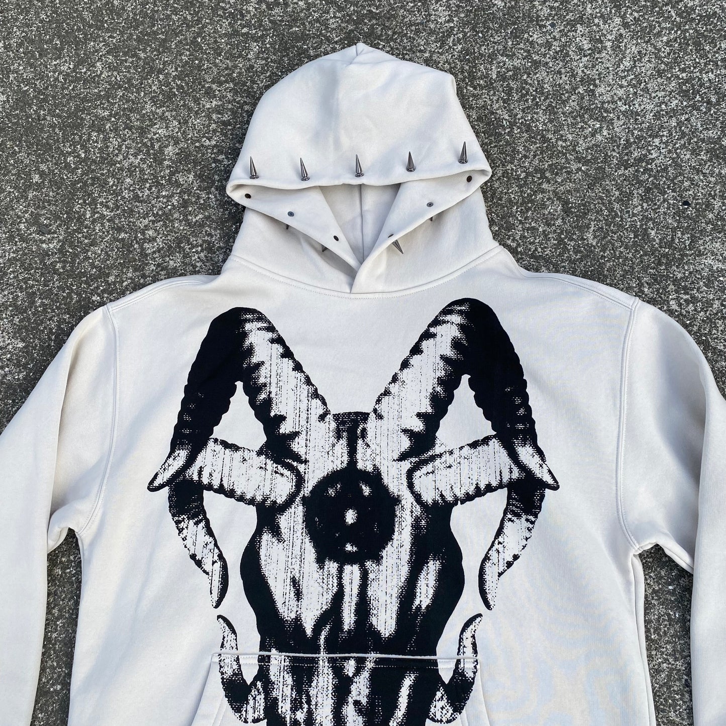 1/1 Goat Skull Spiked Hoodie - Stone White
