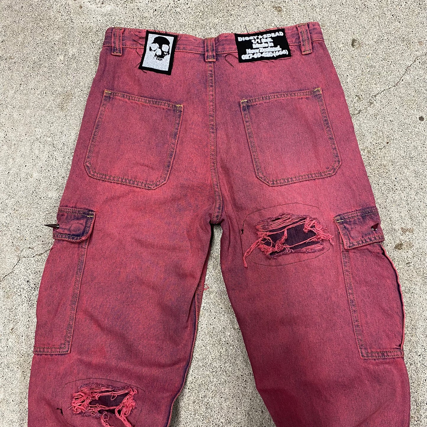 1/1 “Woke up Red and Spikey” Distressed Cargo Jeans - 32x32