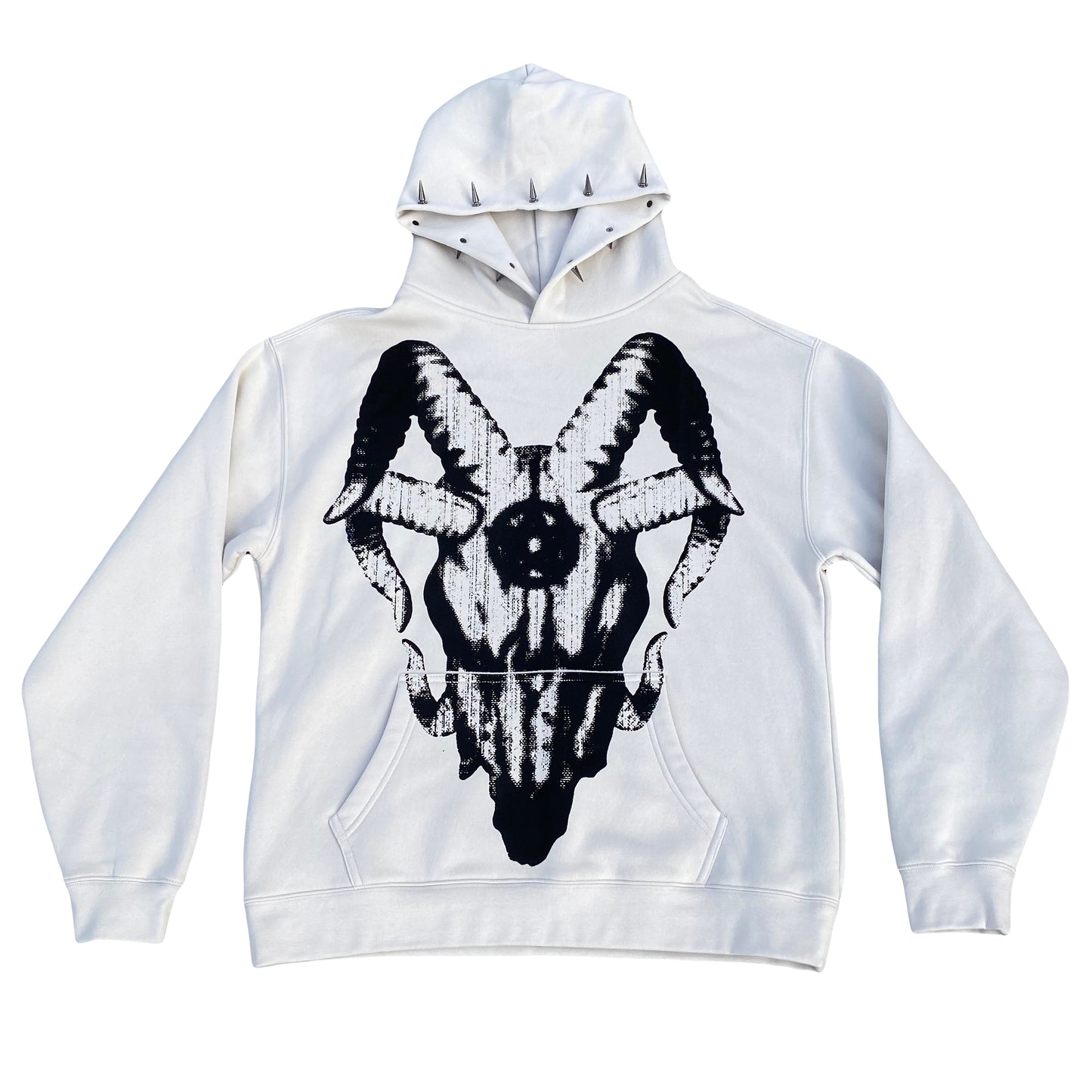 1/1 Goat Skull Spiked Hoodie - Stone White