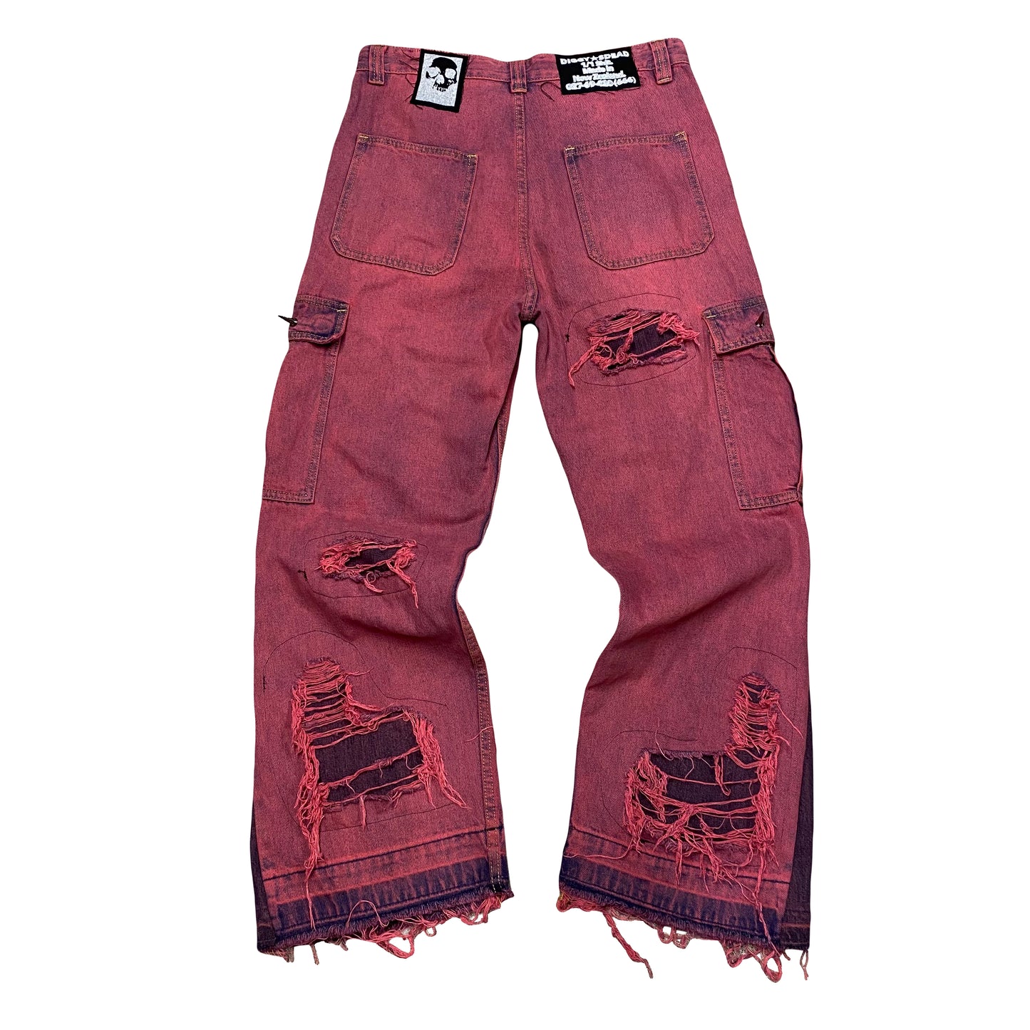 1/1 “Woke up Red and Spikey” Distressed Cargo Jeans - 32x32