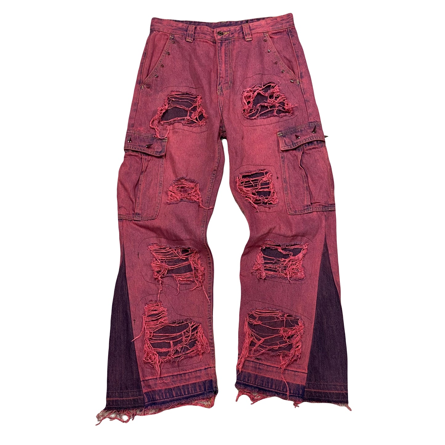 1/1 “Woke up Red and Spikey” Distressed Cargo Jeans - 32x32