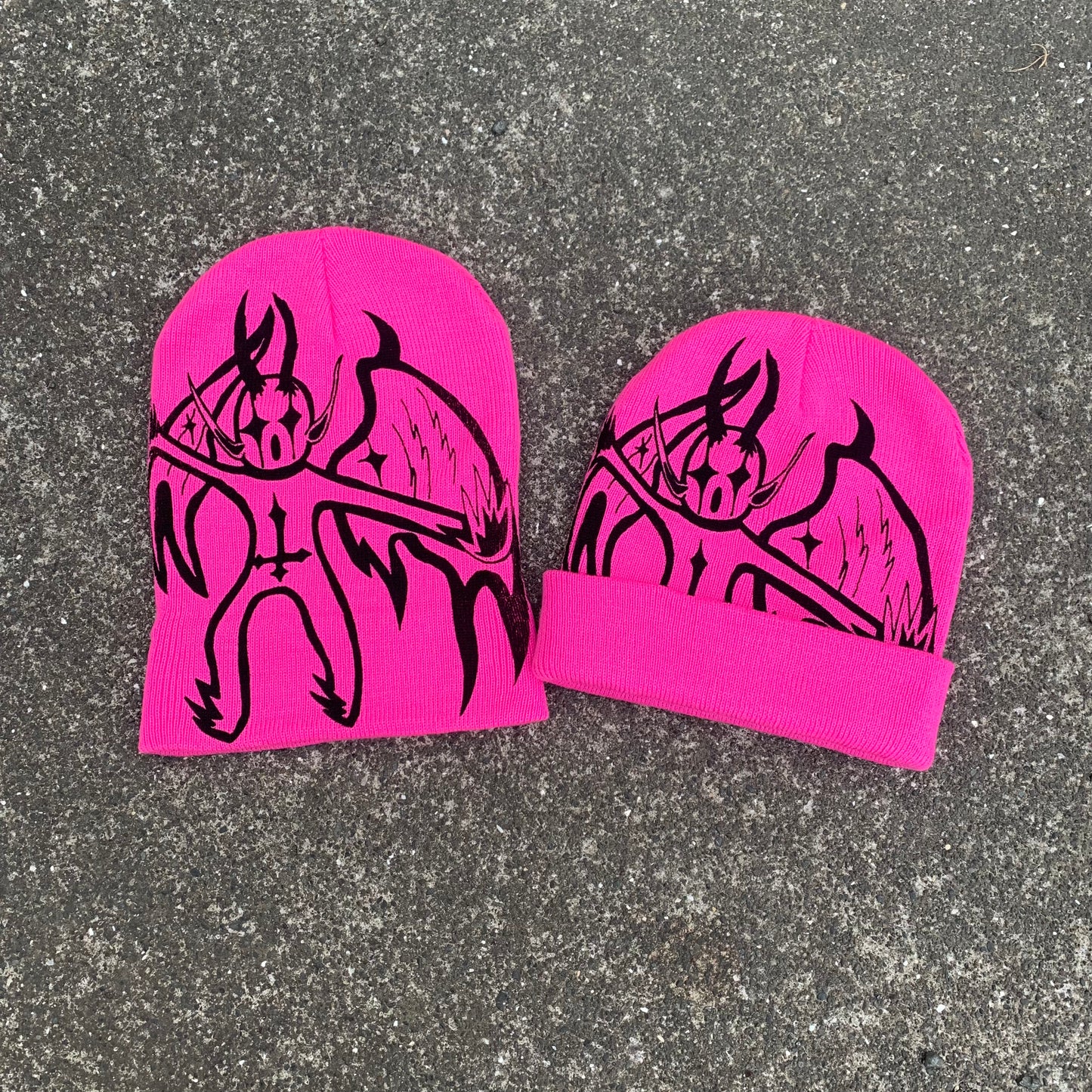 Bad Angel Doubled sided print Beanie Pink