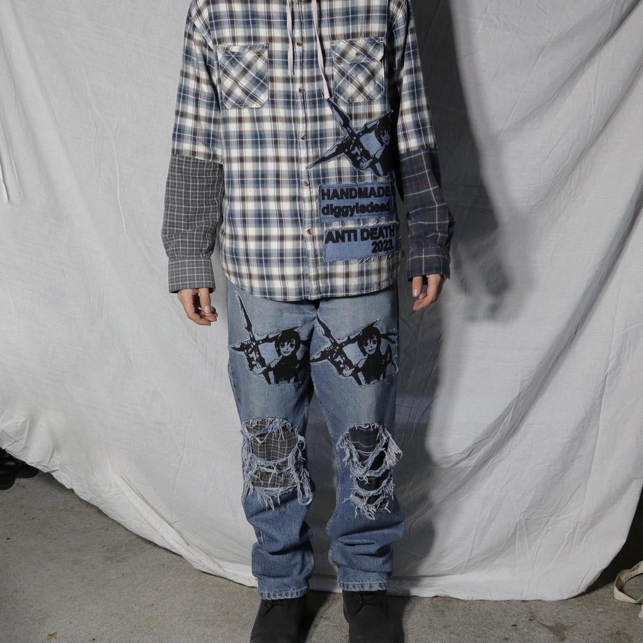 1/1 GIRL with spike Flannel Jeans - 32x31