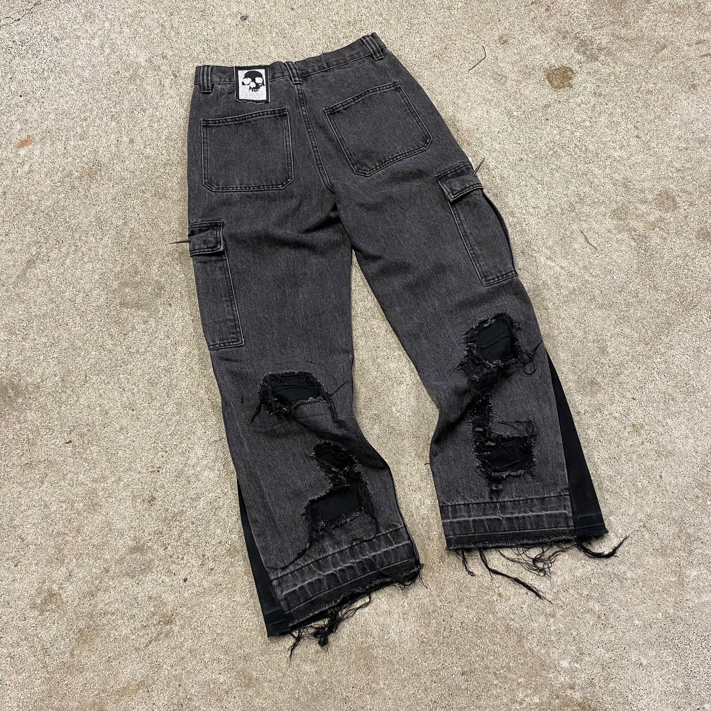 1/1 “Black Cement” Distressed Cargo Jeans - 28x30