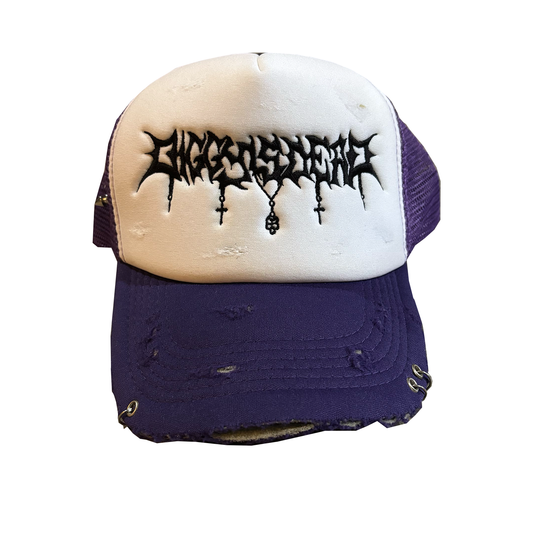 HALLOWEEN DISTRESSED TRUCKER - White/Purp