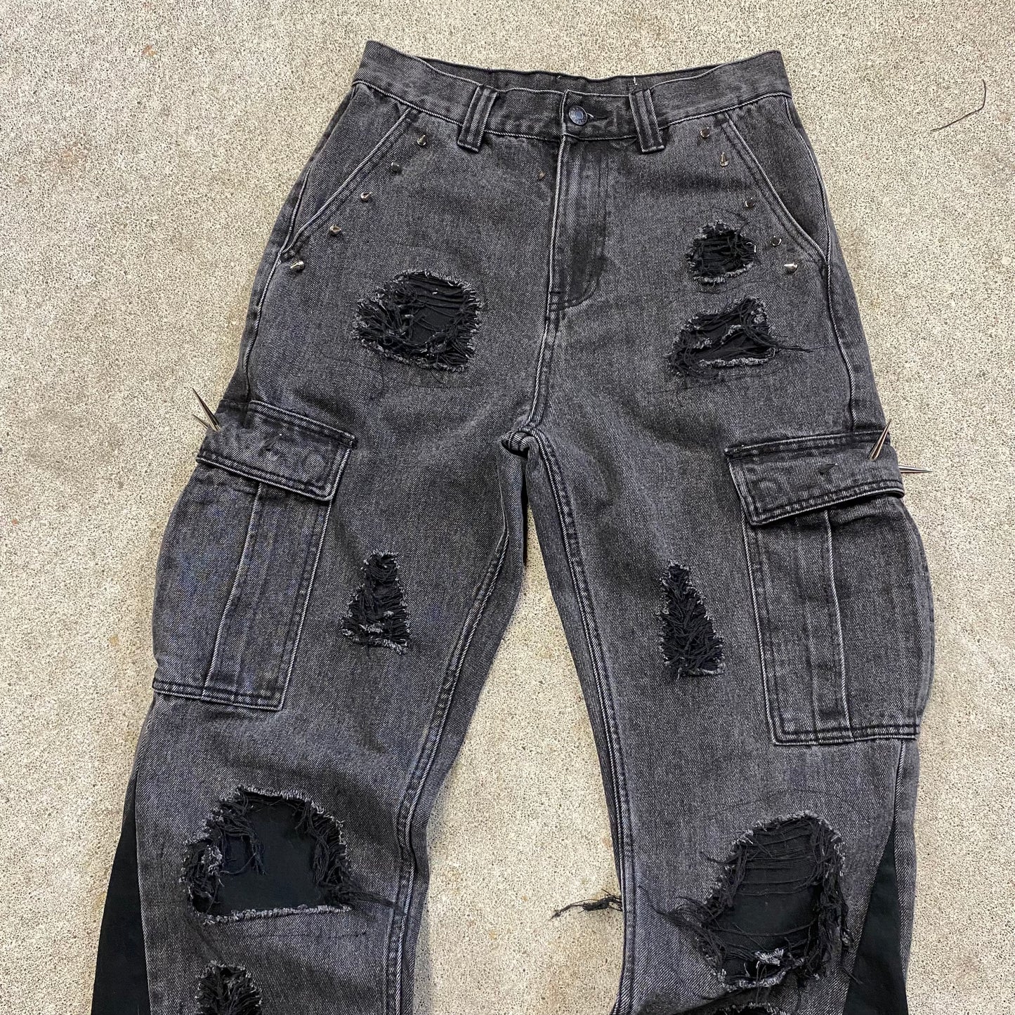 1/1 “Black Cement” Distressed Cargo Jeans - 28x30