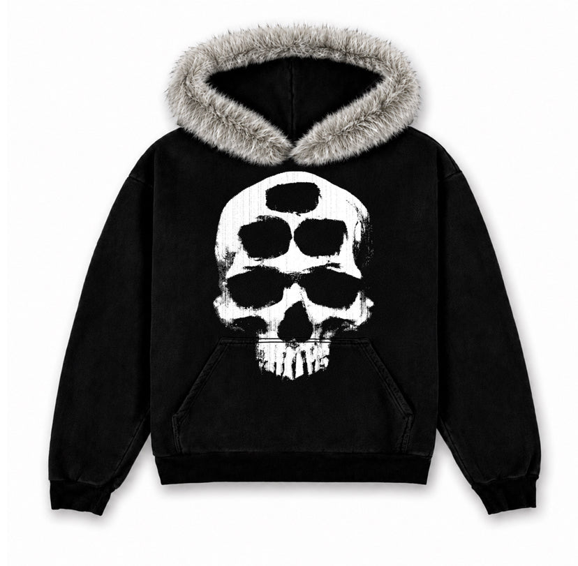 SKULL FAUX FUR HOODIE