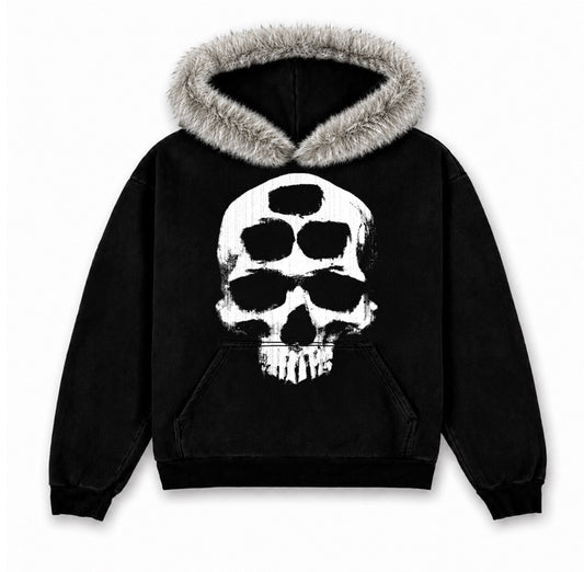 SKULL FAUX FUR HOODIE