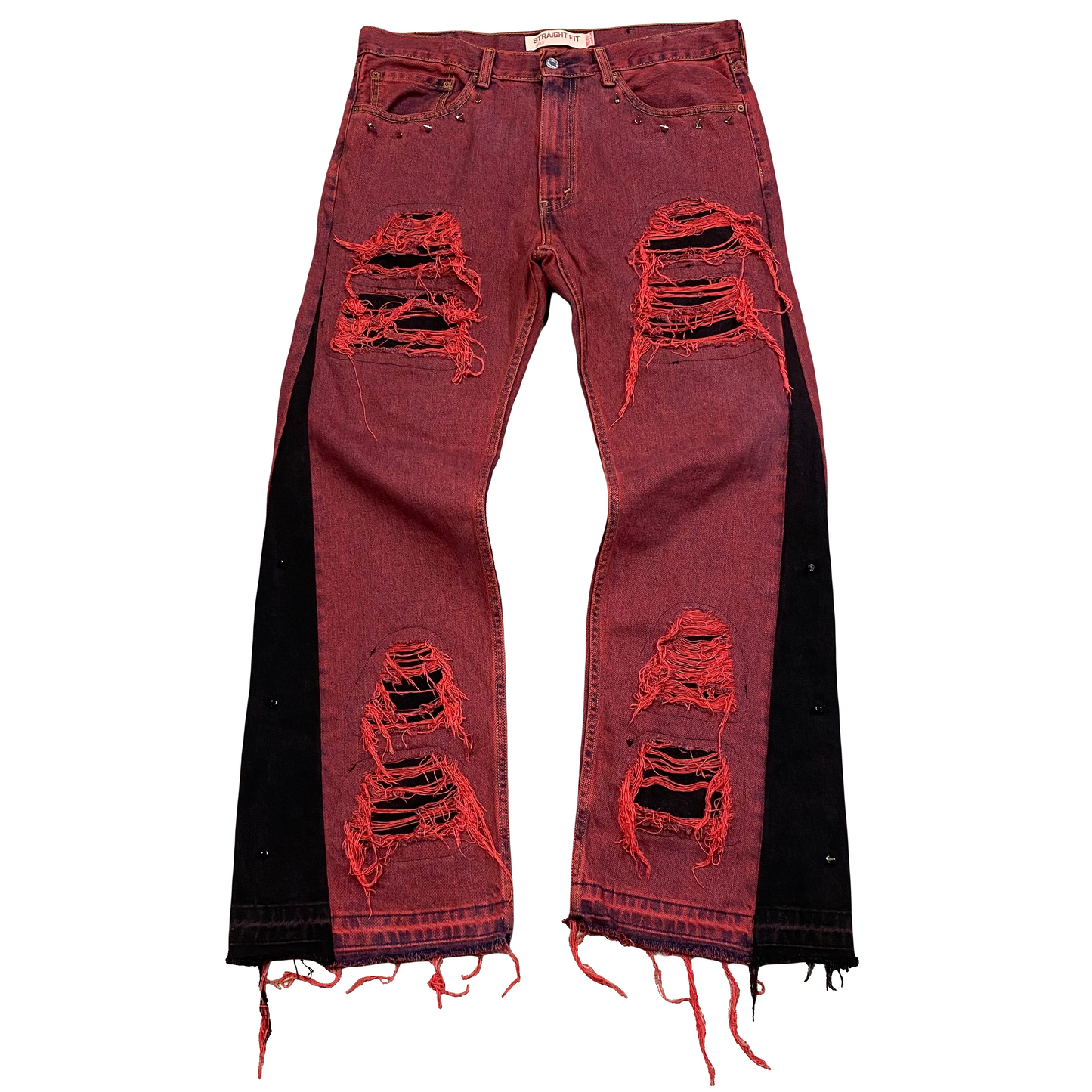 1/1 ‘BURGUNDY’ Studded Distressed Jeans - 34X30