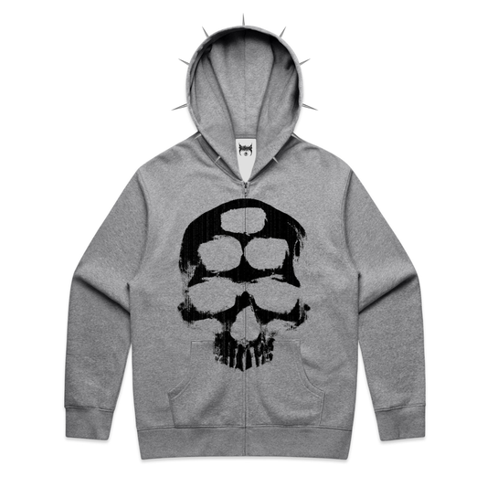 Spiked SKULL Zip Hoodie - Grey
