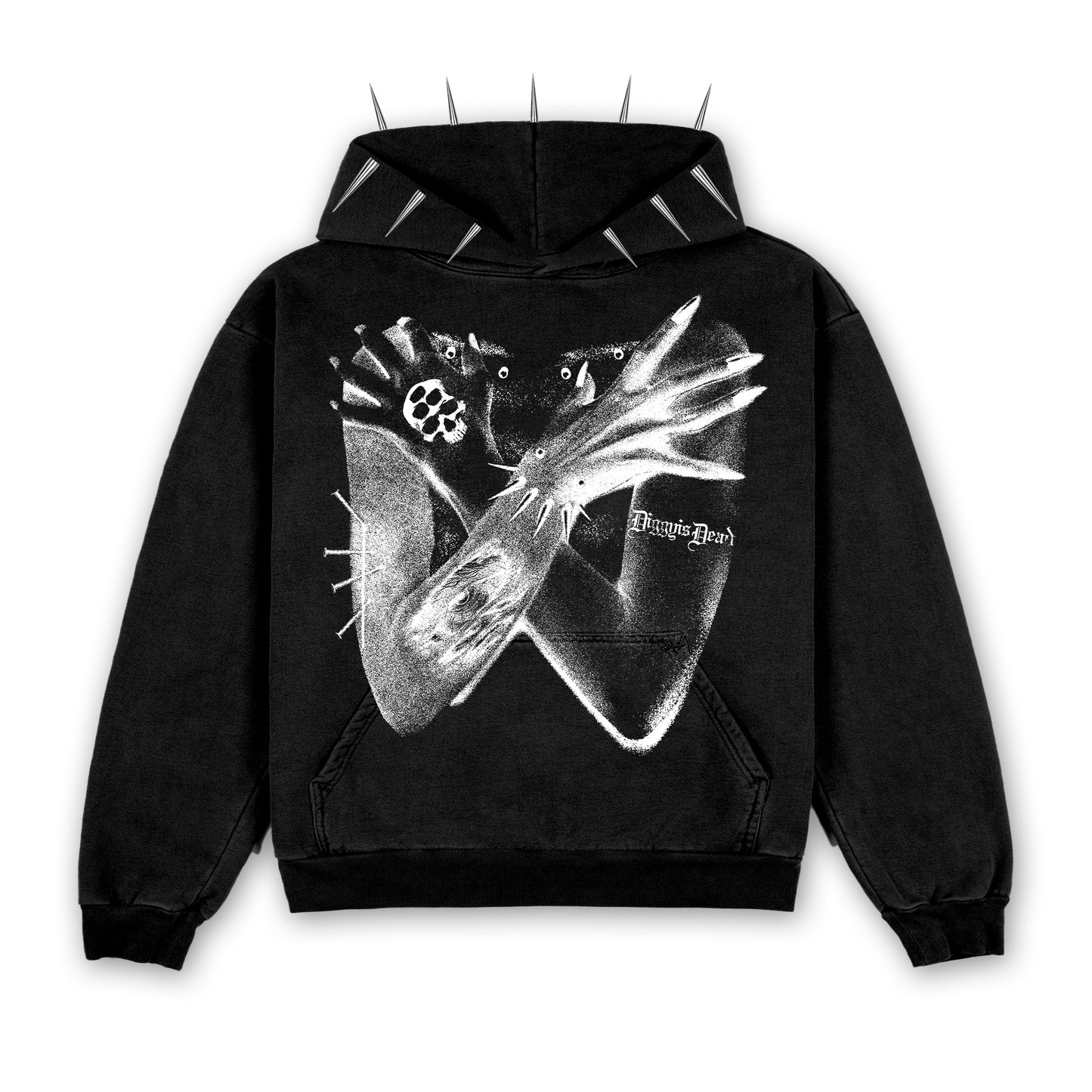 ‘HOLD TIGHT’ SPIKED HOODIE - Black