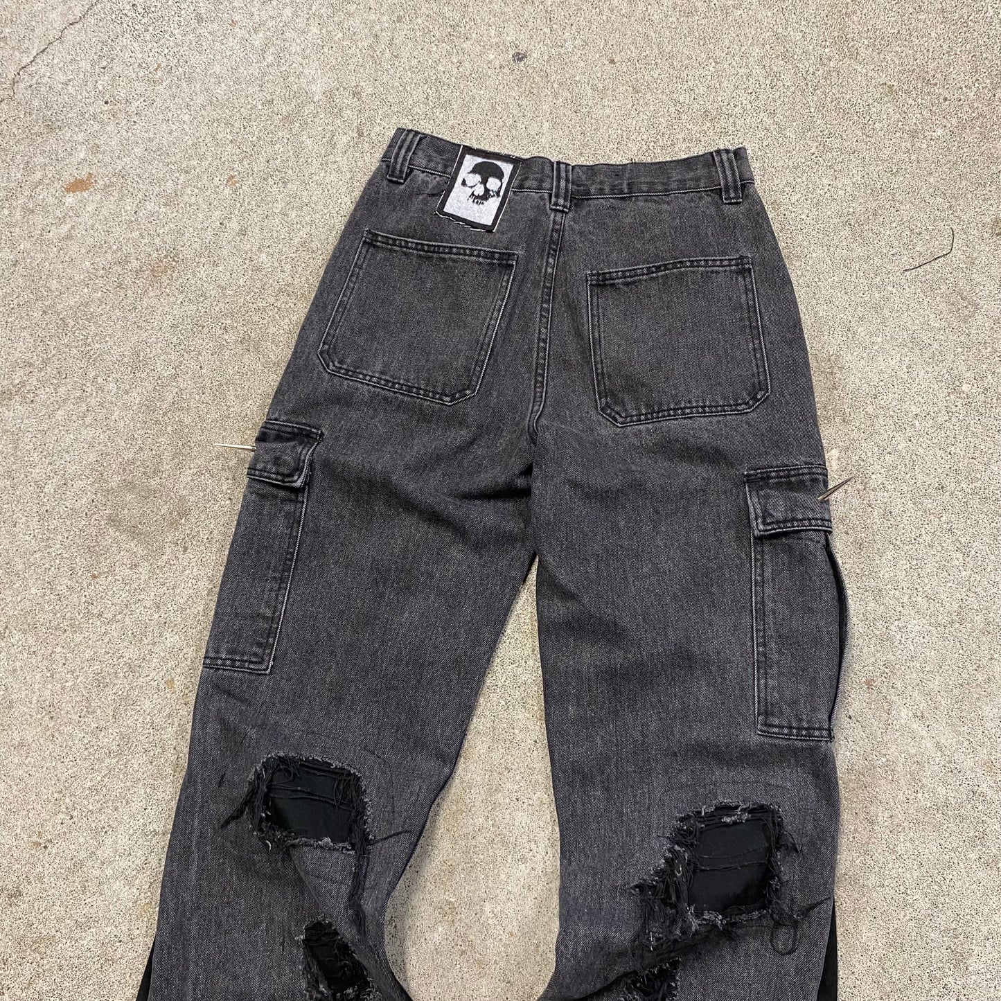 1/1 “Black Cement” Distressed Cargo Jeans - 28x30