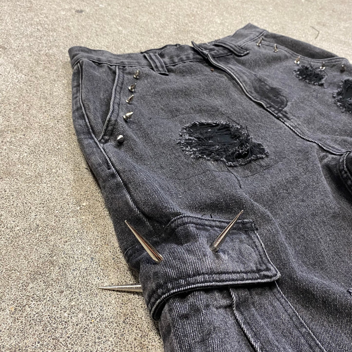 1/1 “Black Cement” Distressed Cargo Jeans - 28x30