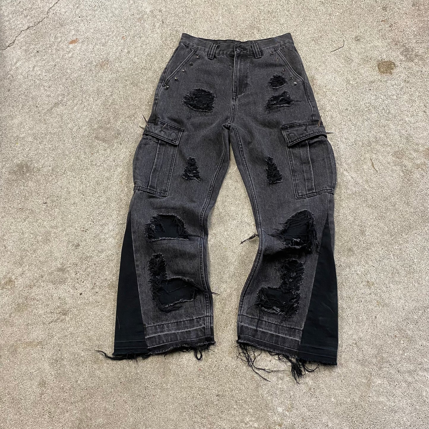 1/1 “Black Cement” Distressed Cargo Jeans - 28x30