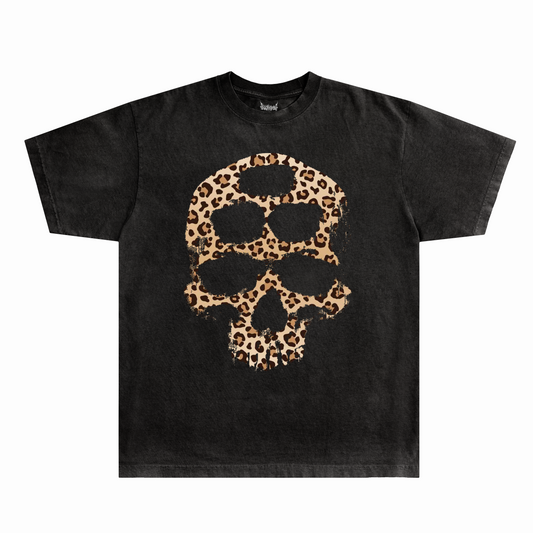LEOPARD SKULL TEE - Black