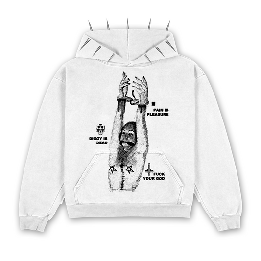 BONDAGE SPIKED HOODIE GOTHLUVME X DID - WHITE