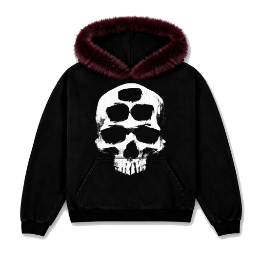 SKULL RED FAUX FUR HOODIE