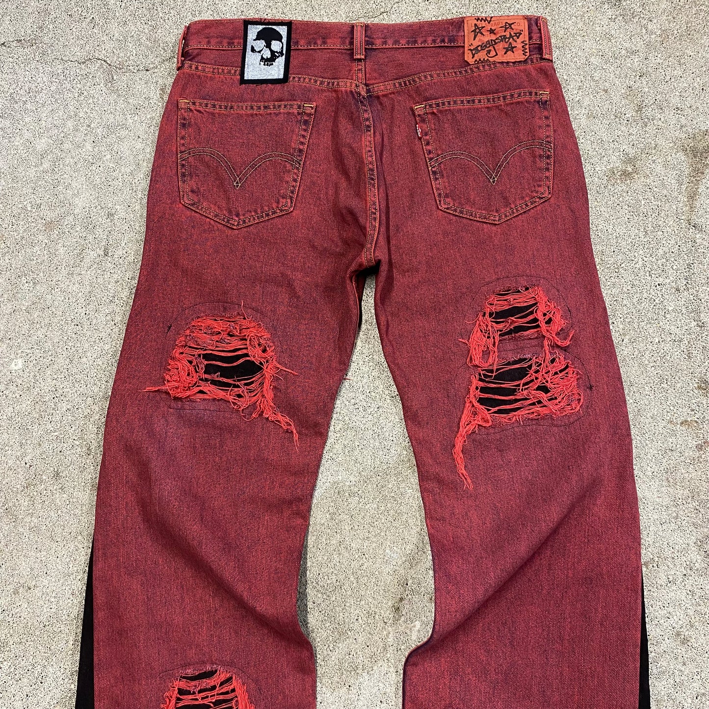 1/1 ‘BURGUNDY’ Studded Distressed Jeans - 34X30