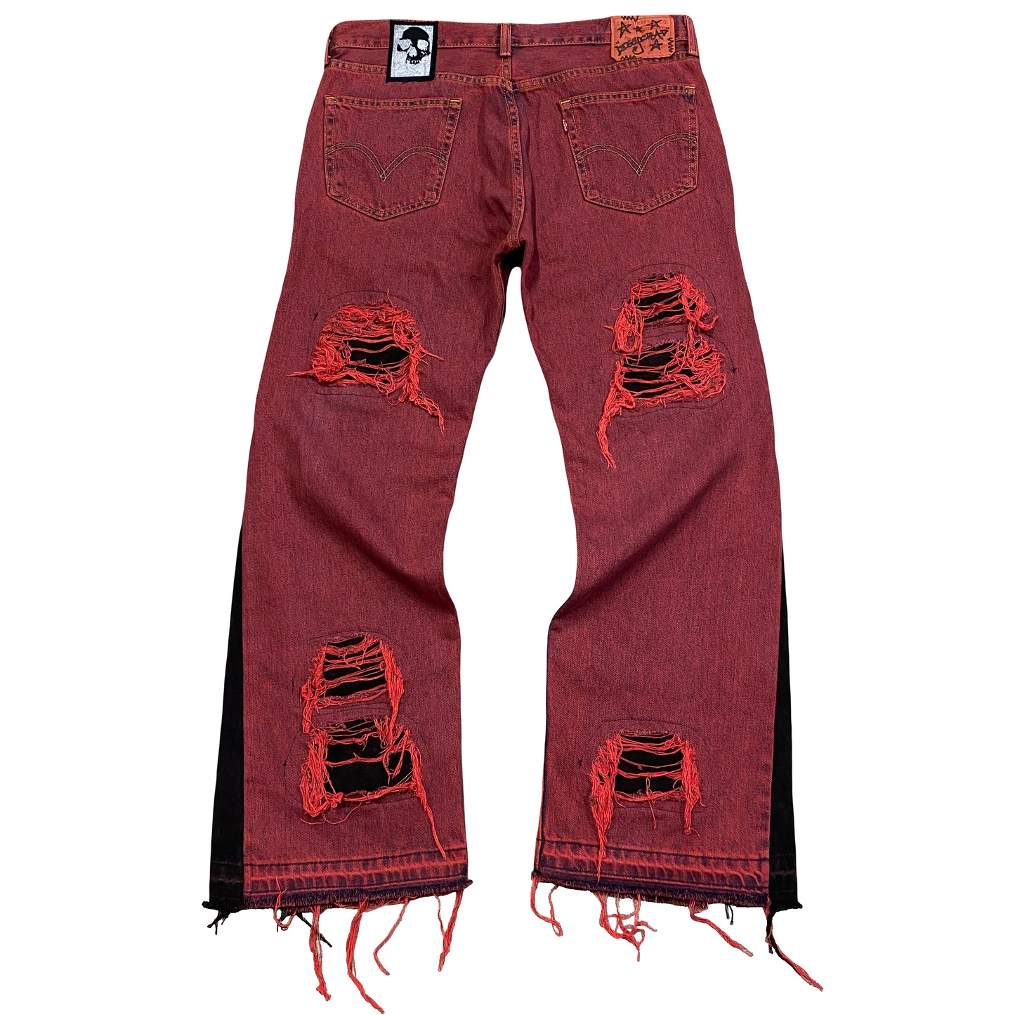 1/1 ‘BURGUNDY’ Studded Distressed Jeans - 34X30