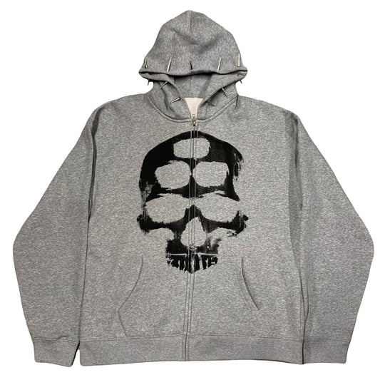 1/1 Spiked Skull Zip Up Hoodie - Grey