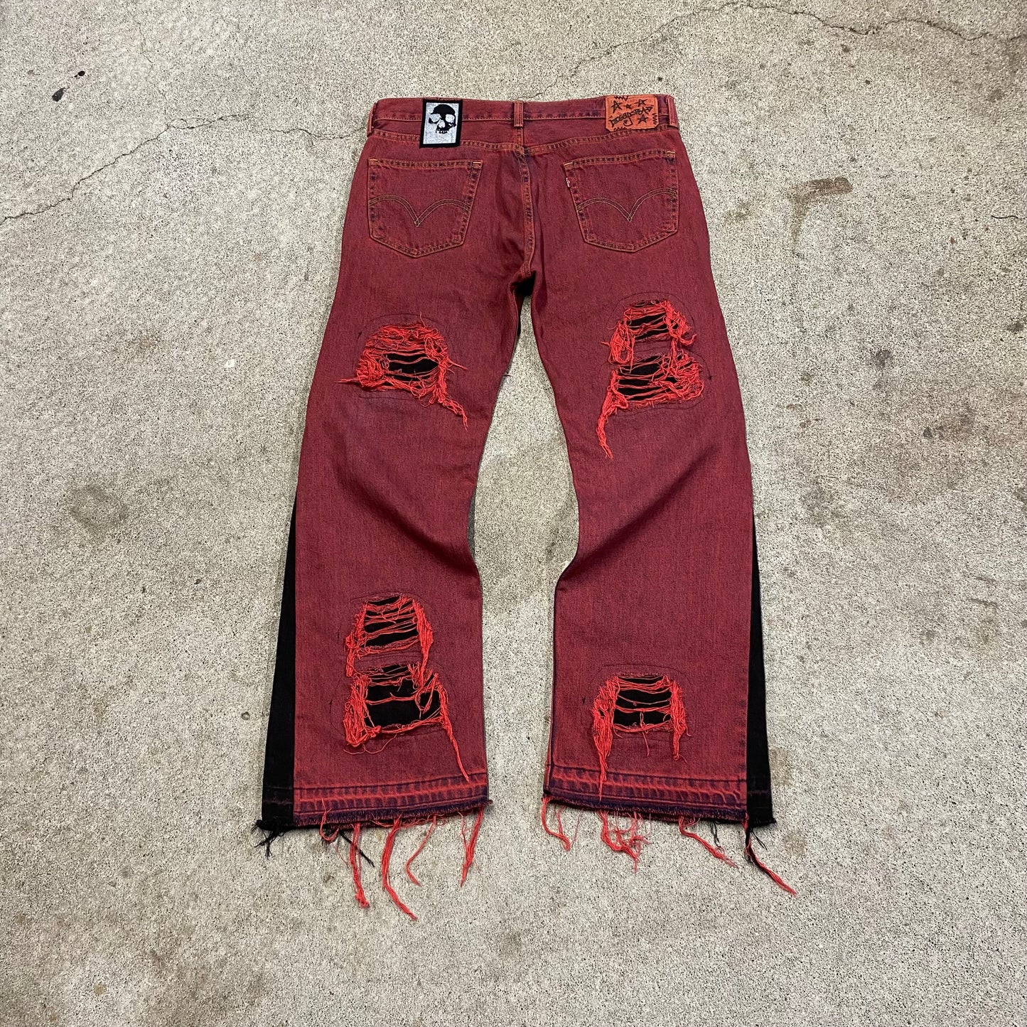 1/1 ‘BURGUNDY’ Studded Distressed Jeans - 34X30