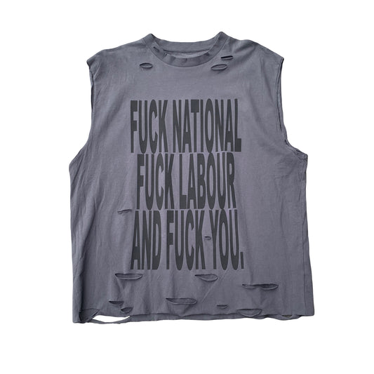 1/1 Fuck the Gov Distressed Tank Tee - Grey