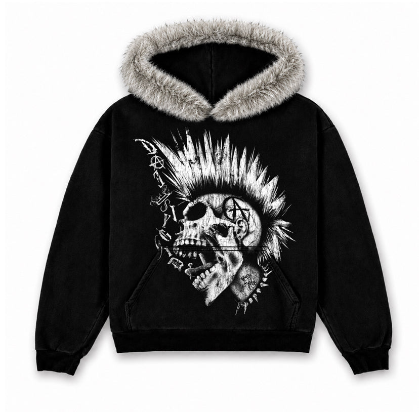 SKULLARCHY FAUX FUR HOODIE