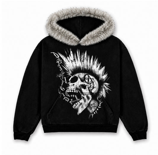 SKULLARCHY FAUX FUR HOODIE