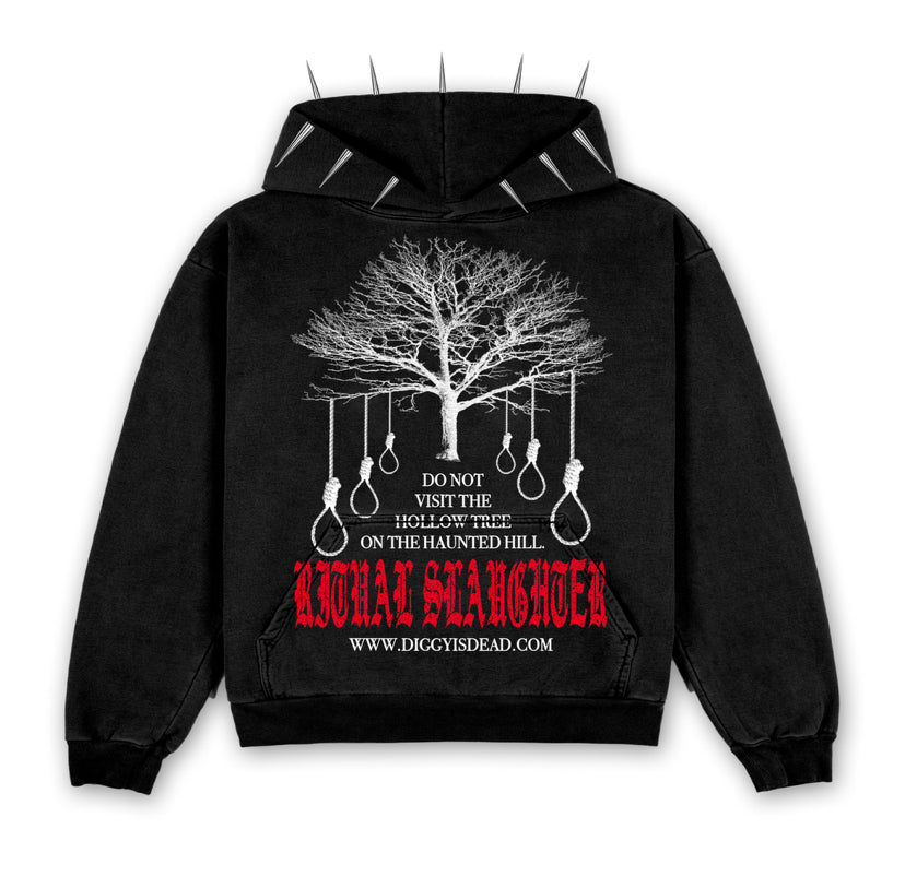HOLLOW TREE SPIKED HOODIE - Black