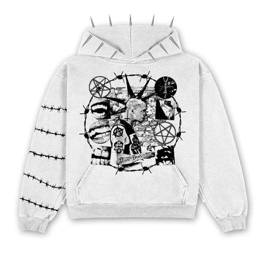TEETH AND THORNS Spiked Hoodie - White